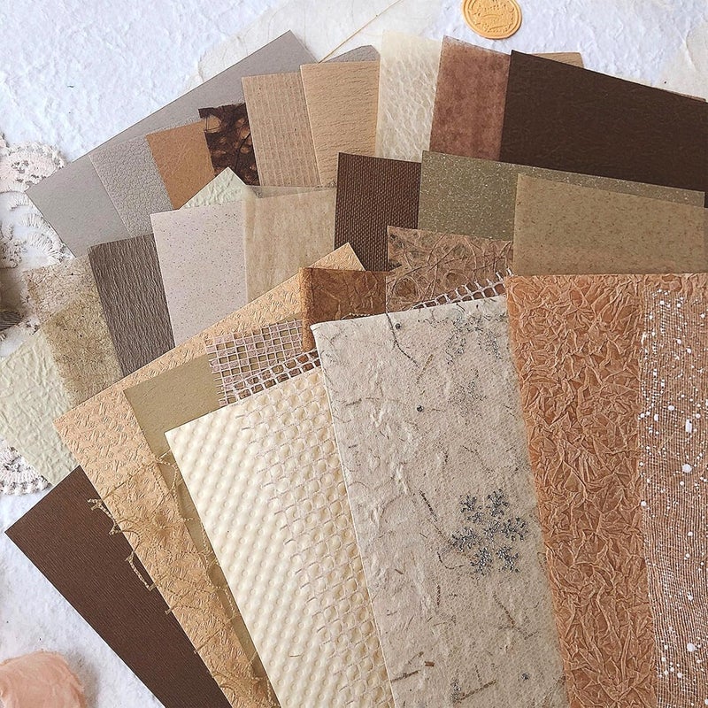 Aromoty 30Pcs Unique Handmade Textured Scrapbook Paper&Mesh Fabric set - A5 sheet Craft Mulberry Special Rice Paper Mix for Scrapbooking Junk Journaling Supplies Card Collage DIY Materials, 5.8x8.2 inches - Image 2